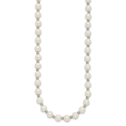 14K White Gold 6 7mm Near Round Freshwater Cultured Pearl Beaded 18 Inch Necklace