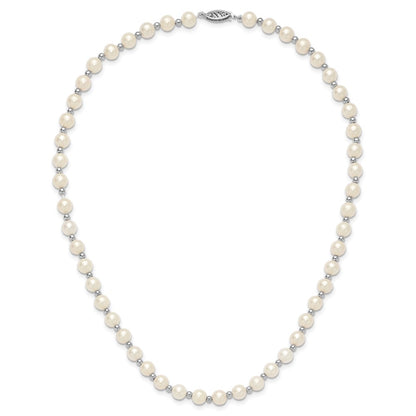 14K White Gold 6 7mm Near Round Freshwater Cultured Pearl Beaded 18 Inch Necklace