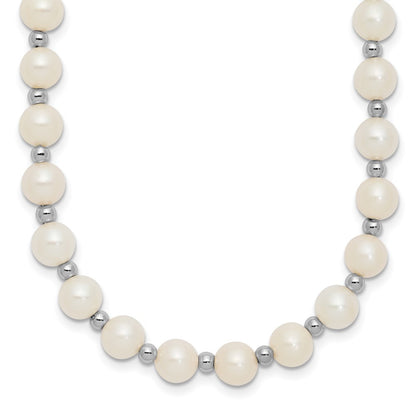 14K White Gold 6 7mm Near Round Freshwater Cultured Pearl Beaded 18 Inch Necklace