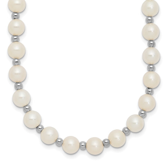 14K White Gold 6 7mm Near Round Freshwater Cultured Pearl Beaded 18 Inch Necklace