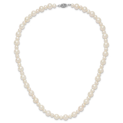 14K White Gold 5 8mm Near Round Freshwater Cultured Pearl 18 Inch Necklace