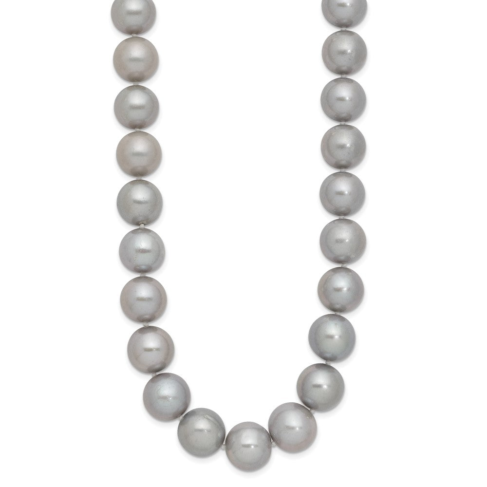 14K White Gold 11 12mm Grey Near Round Freshwater Cultured Pearl 18 Inch Necklace