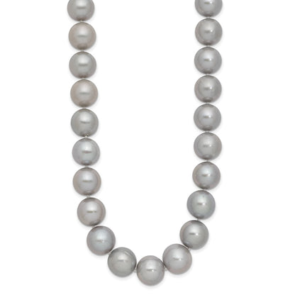 14K White Gold 11 12mm Grey Near Round Freshwater Cultured Pearl 18 Inch Necklace