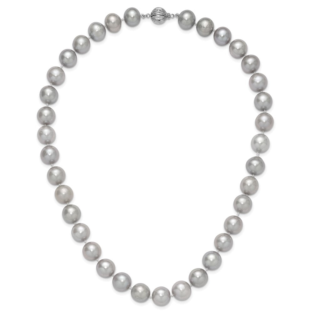 14K White Gold 11 12mm Grey Near Round Freshwater Cultured Pearl 18 Inch Necklace