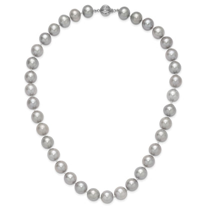 14K White Gold 11 12mm Grey Near Round Freshwater Cultured Pearl 18 Inch Necklace
