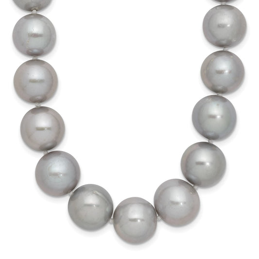 14K White Gold 11 12mm Grey Near Round Freshwater Cultured Pearl 18 Inch Necklace