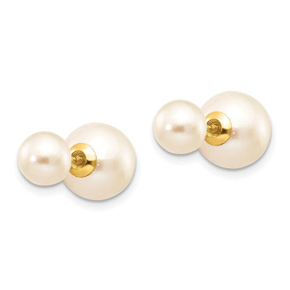 14K Yellow Gold 6 7mm And 9 10mm White Round Freshwater Cultured Pearl Screwback Post Earrings