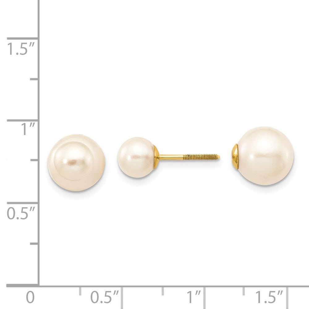 14K Yellow Gold 6 7mm And 9 10mm White Round Freshwater Cultured Pearl Screwback Post Earrings