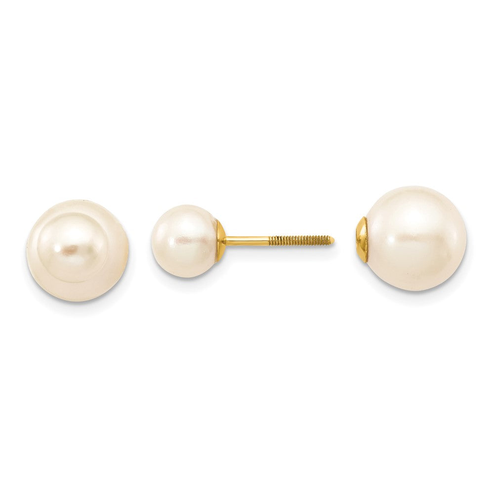 14K Yellow Gold 6 7mm And 9 10mm White Round Freshwater Cultured Pearl Screwback Post Earrings