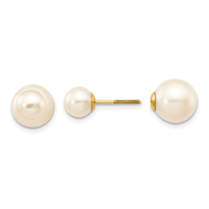 14K Yellow Gold 6 7mm And 9 10mm White Round Freshwater Cultured Pearl Screwback Post Earrings