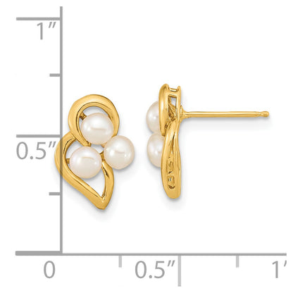 14K Yellow Gold 3 4mm White Button Freshwater Cultured Pearl Post Earrings