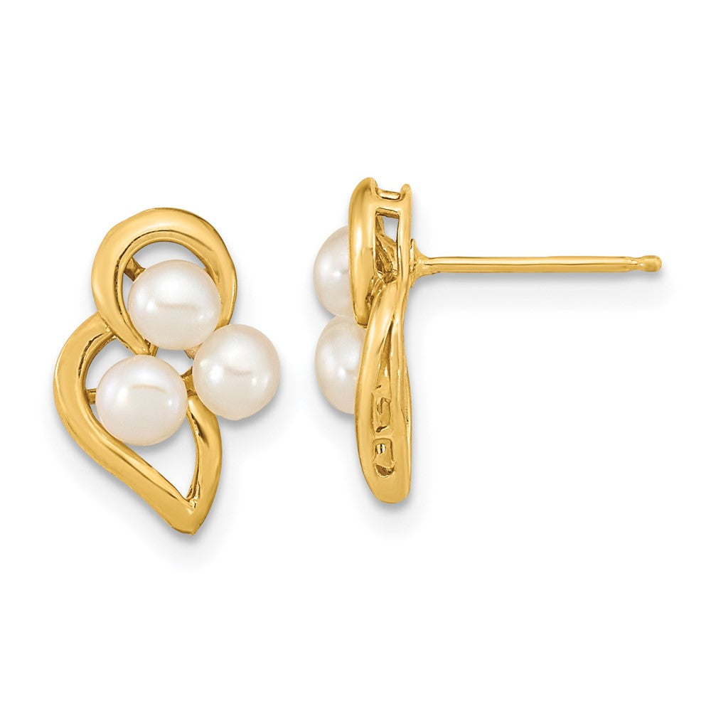 14K Yellow Gold 3 4mm White Button Freshwater Cultured Pearl Post Earrings