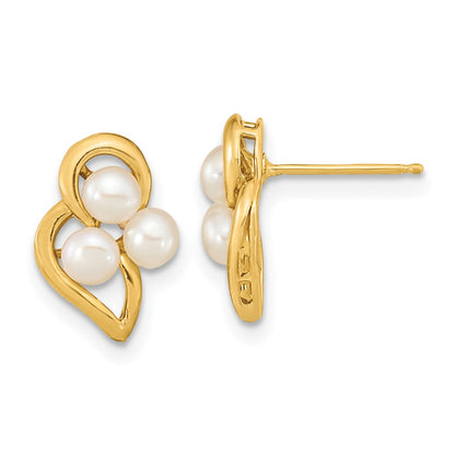 14K Yellow Gold 3 4mm White Button Freshwater Cultured Pearl Post Earrings