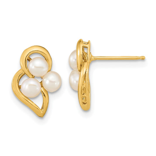 14K Yellow Gold 3 4mm White Button Freshwater Cultured Pearl Post Earrings