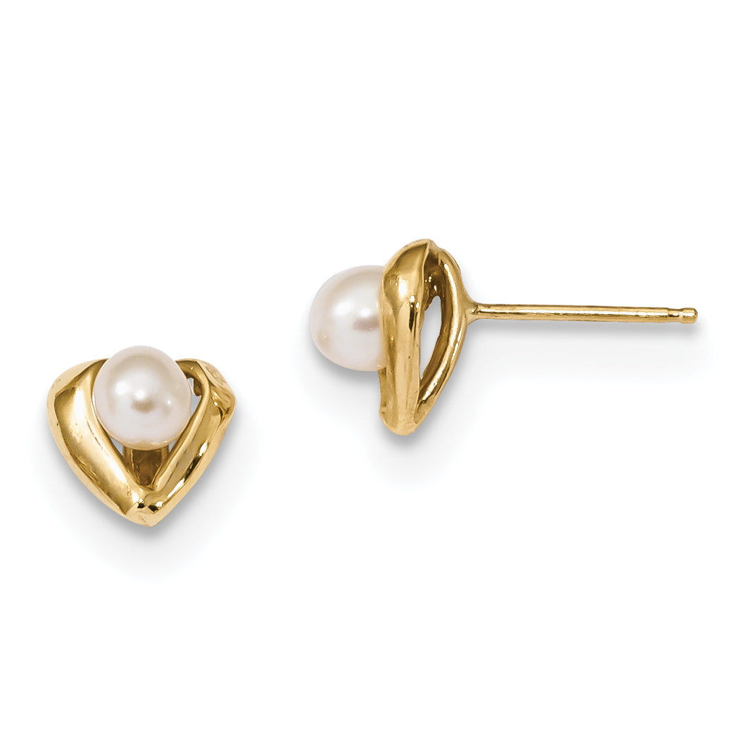 14K Yellow Gold 4 5mm White Rice Freshwater Cultured Pearl Post Earrings