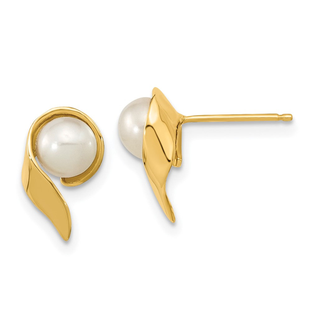 14K Yellow Gold 5 6mm White Button Freshwater Cultured Pearl Post Earrings