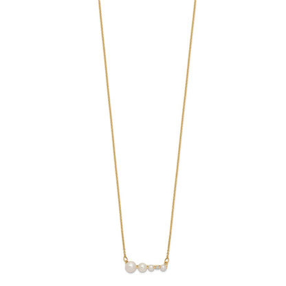 14K Yellow Gold Graduated White Round Freshwater Cultured Pearl And 0.01 Carat Diamond 17 Inch Necklace