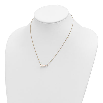 14K Yellow Gold Graduated White Round Freshwater Cultured Pearl And 0.01 Carat Diamond 17 Inch Necklace