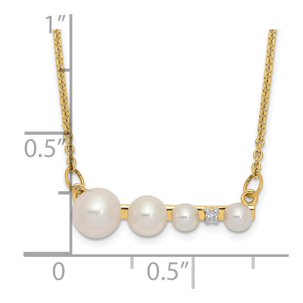 14K Yellow Gold Graduated White Round Freshwater Cultured Pearl And 0.01 Carat Diamond 17 Inch Necklace