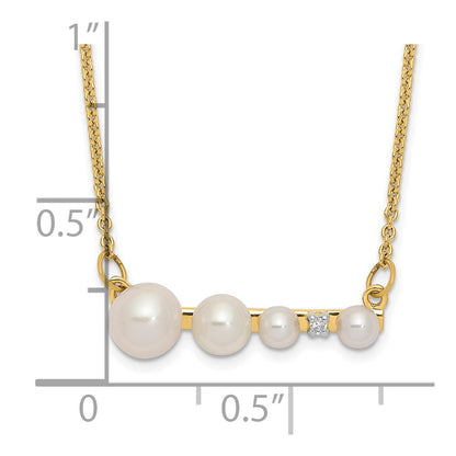 14K Yellow Gold Graduated White Round Freshwater Cultured Pearl And 0.01 Carat Diamond 17 Inch Necklace