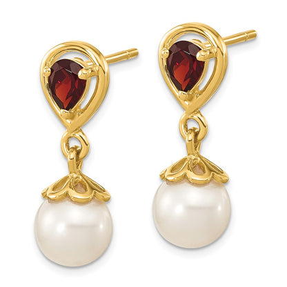 14K Yellow Gold 6 7mm Fwc Pearl Mozambique Garnet Dangle Post Earrings