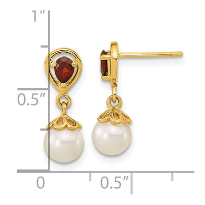14K Yellow Gold 6 7mm Fwc Pearl Mozambique Garnet Dangle Post Earrings
