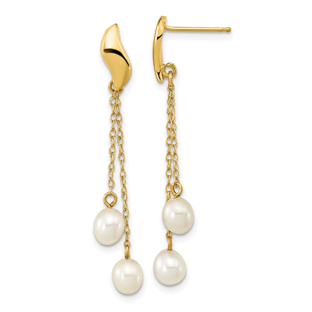 14K Yellow Gold 4 5mm White Rice Freshwater Cultured Pearl Post Dangle Earrings