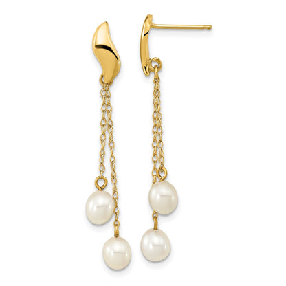 14K Yellow Gold 4 5mm White Rice Freshwater Cultured Pearl Post Dangle Earrings