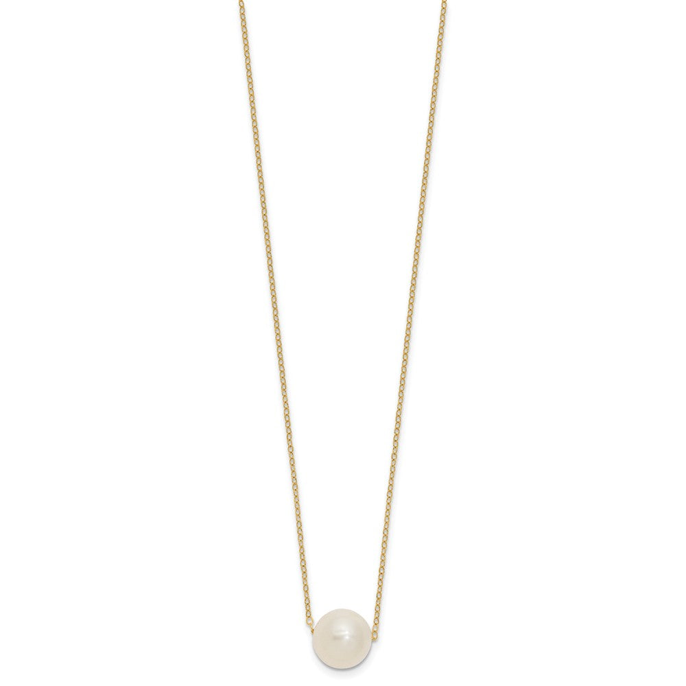 14K Yellow Gold 10 11mm White Semi Round Freshwater Cultured Pearl 17 Inch Cable Necklace