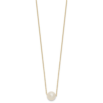 14K Yellow Gold 10 11mm White Semi Round Freshwater Cultured Pearl 17 Inch Cable Necklace