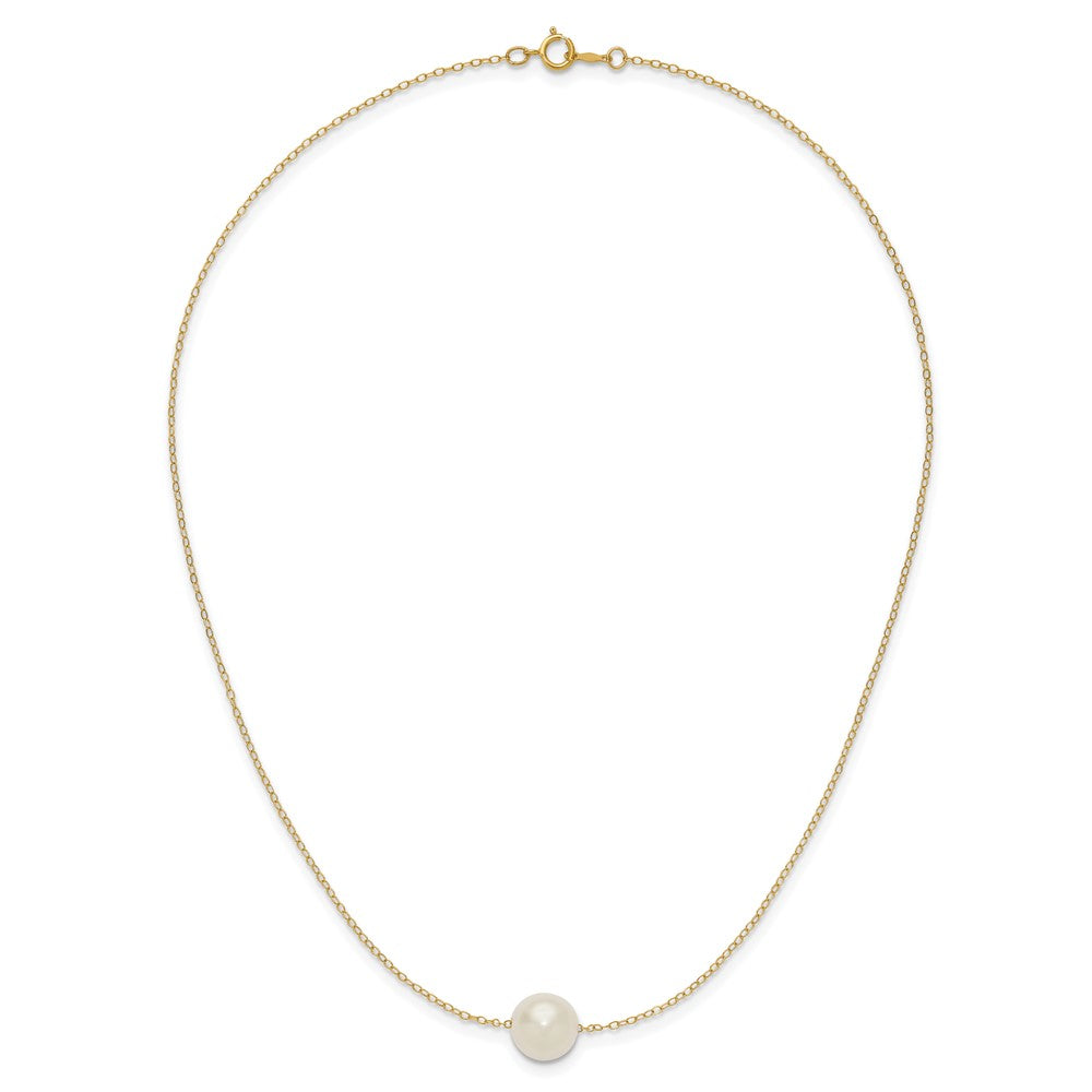 14K Yellow Gold 10 11mm White Semi Round Freshwater Cultured Pearl 17 Inch Cable Necklace
