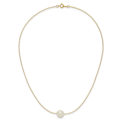 14K Yellow Gold 10 11mm White Semi Round Freshwater Cultured Pearl 17 Inch Cable Necklace
