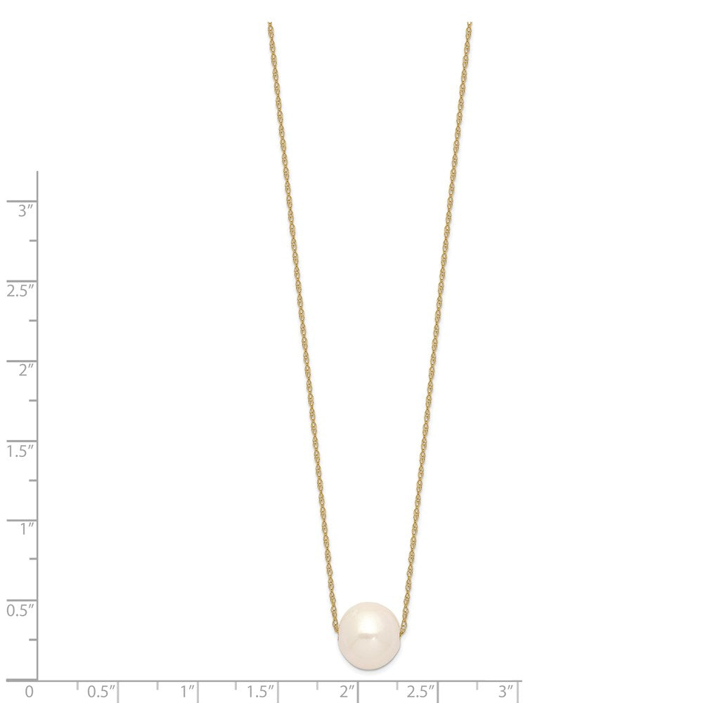 14K Yellow Gold 10 11mm White Semi Round Freshwater Cultured Pearl 17 Inch Cable Necklace