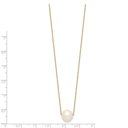 14K Yellow Gold 10 11mm White Semi Round Freshwater Cultured Pearl 17 Inch Cable Necklace