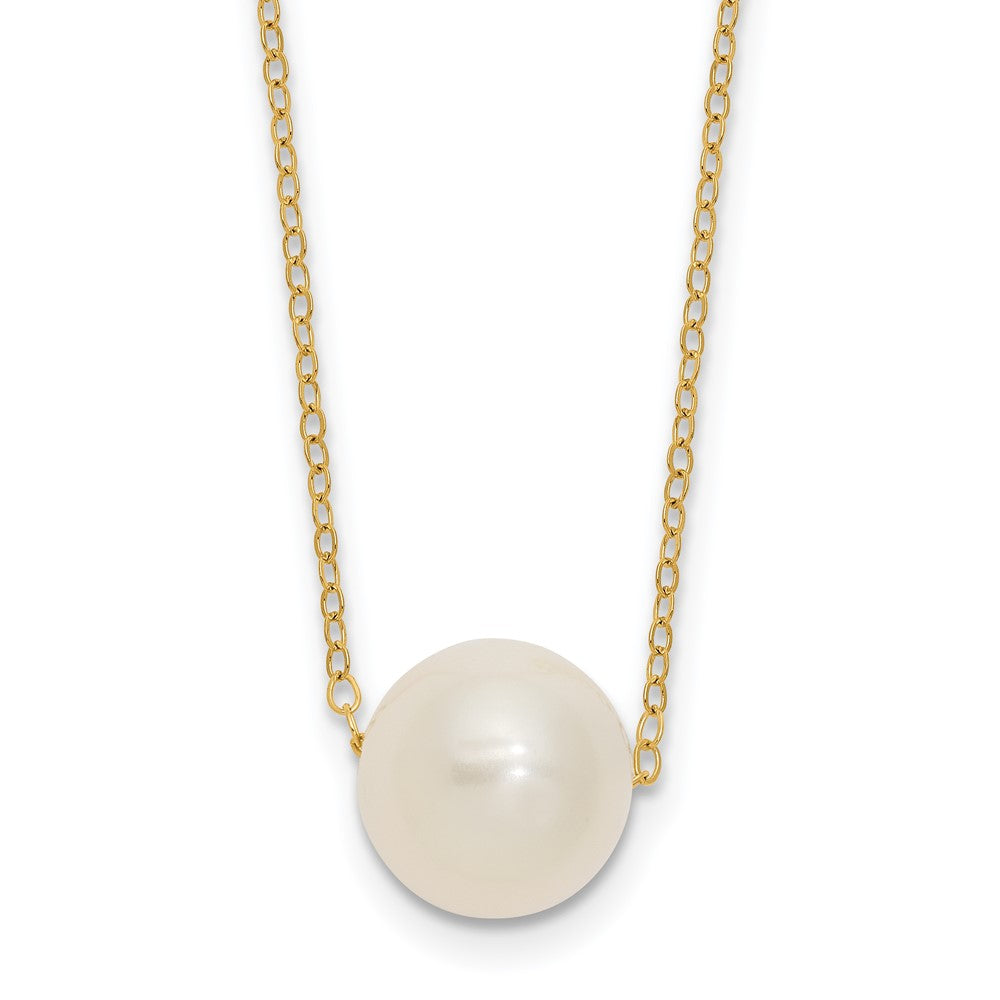 14K Yellow Gold 10 11mm White Semi Round Freshwater Cultured Pearl 17 Inch Cable Necklace