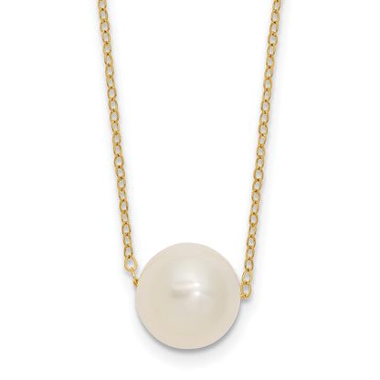 14K Yellow Gold 10 11mm White Semi Round Freshwater Cultured Pearl 17 Inch Cable Necklace