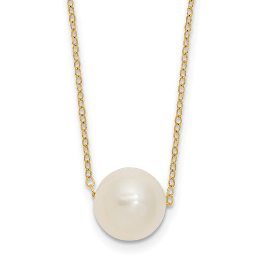 14K Yellow Gold 10 11mm White Semi Round Freshwater Cultured Pearl 17 Inch Cable Necklace
