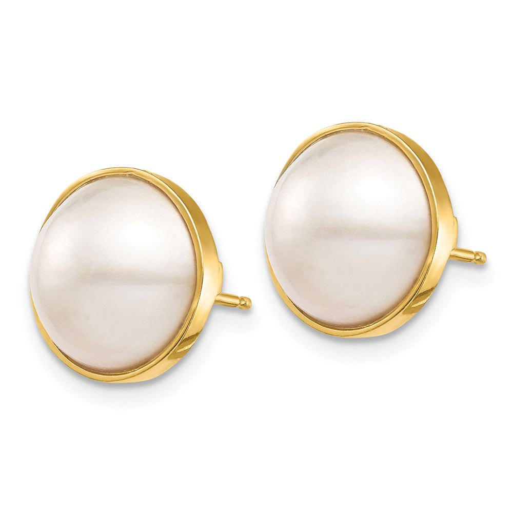 14K Yellow Gold 10 11mm White Mabe Saltwater Cultured Pearl Post Earrings