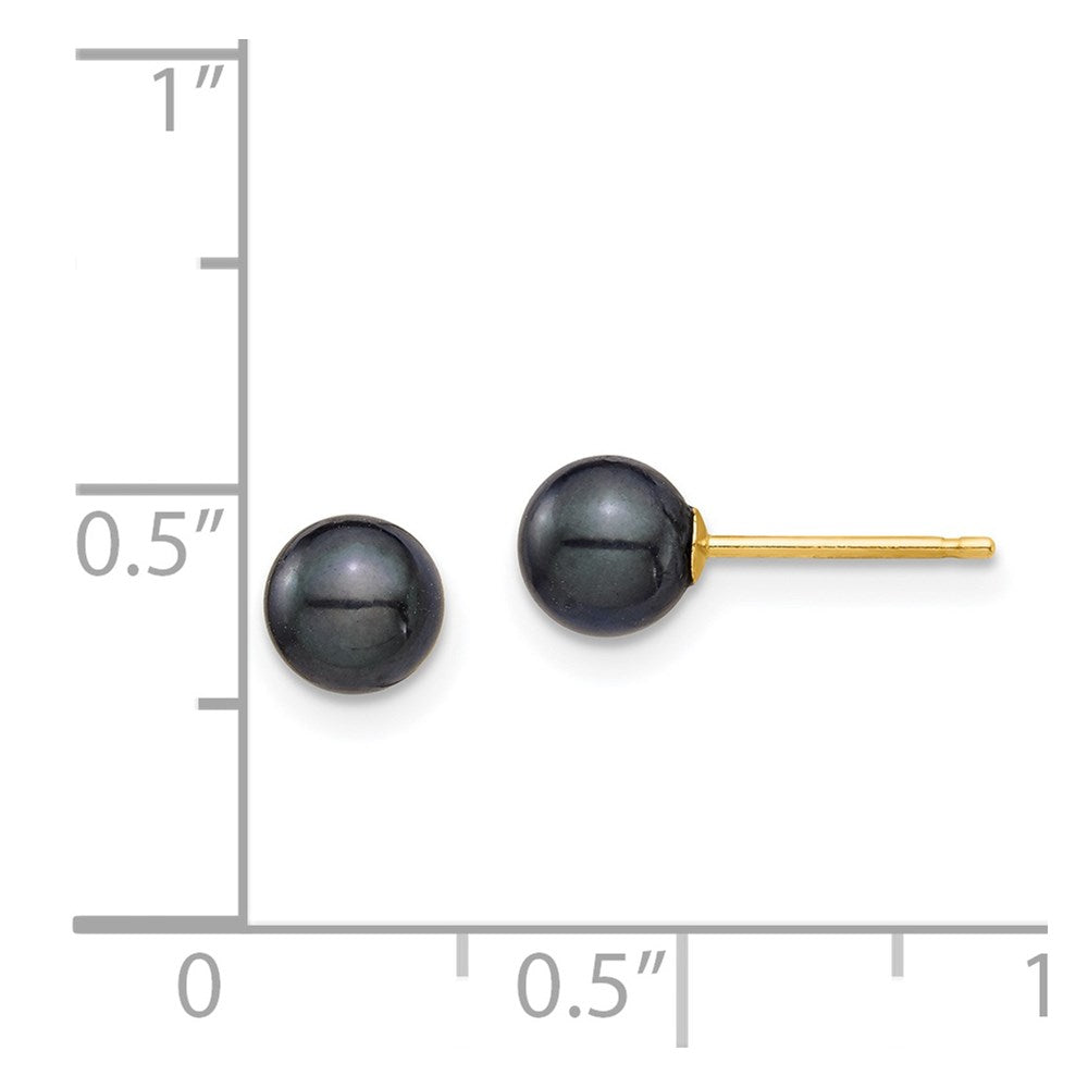 14K Yellow Gold 5 6mm Round Black Saltwater Akoya Cultured Pearl Stud Post Earrings