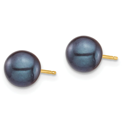 14K Yellow Gold 6 7mm Black And White Round Freshwater Cultured Pearl 2 Pair Stud Post Earrings Set