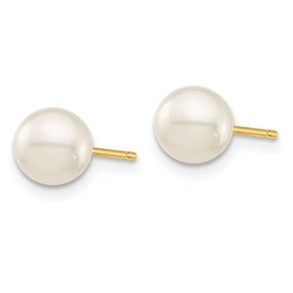 14K Yellow Gold 6 6.5mm White, Grey And Black Round Freshwater Cultured Pearl 3 Pair Stud Post Earrings Set