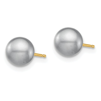 14K Yellow Gold 6 6.5mm White, Grey And Black Round Freshwater Cultured Pearl 3 Pair Stud Post Earrings Set
