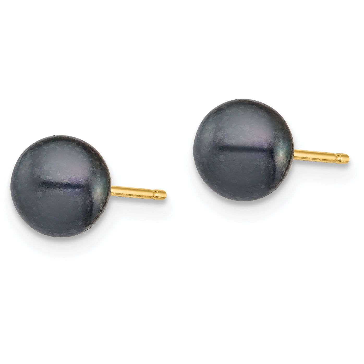 14K Yellow Gold 6 6.5mm White, Grey And Black Round Freshwater Cultured Pearl 3 Pair Stud Post Earrings Set