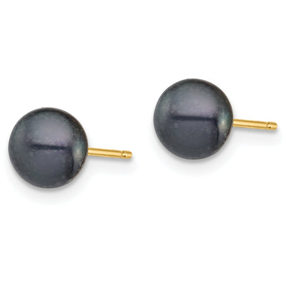 14K Yellow Gold 6 6.5mm White, Grey And Black Round Freshwater Cultured Pearl 3 Pair Stud Post Earrings Set