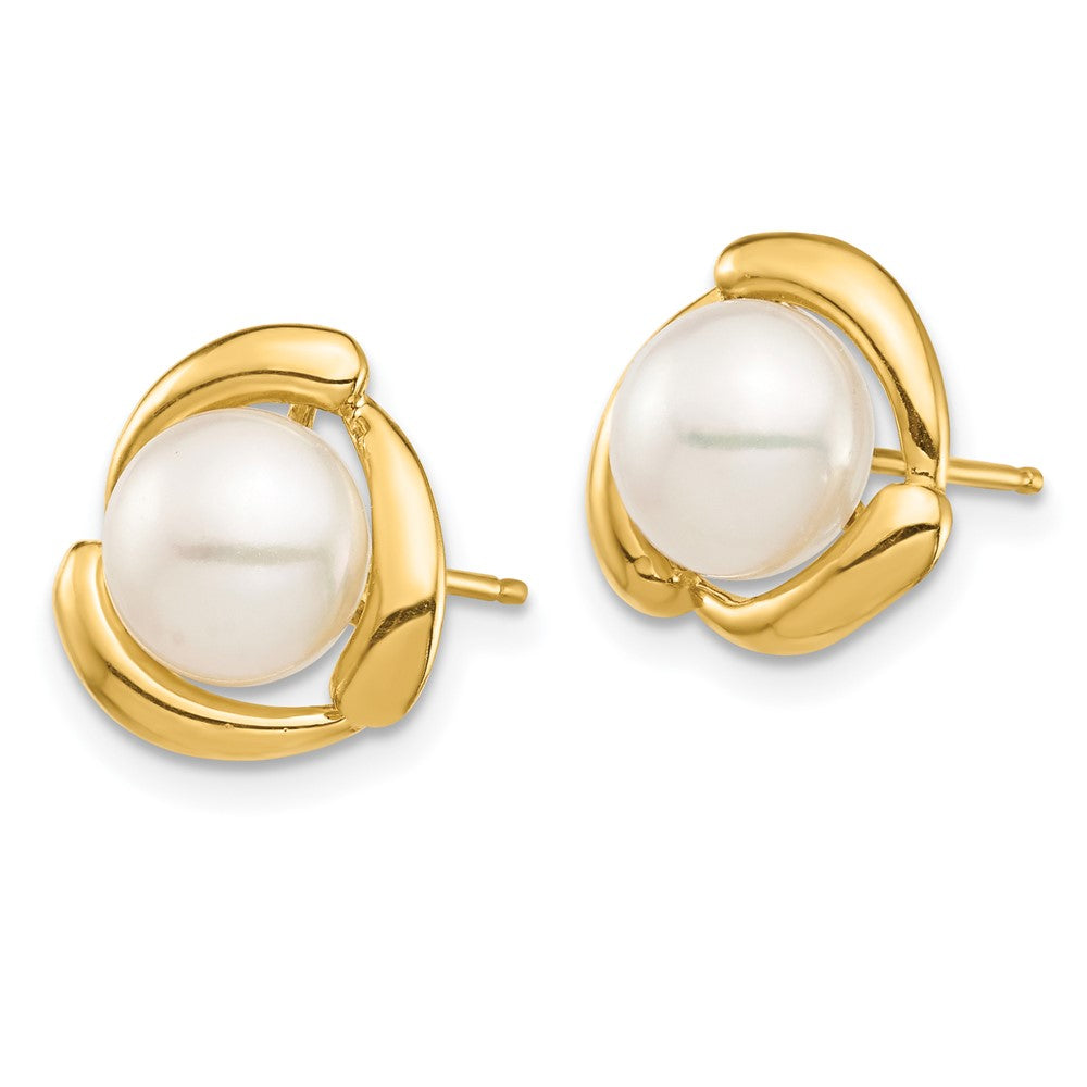 14K Yellow Gold 7 8mm White Button Freshwater Cultured Pearl Post Earrings