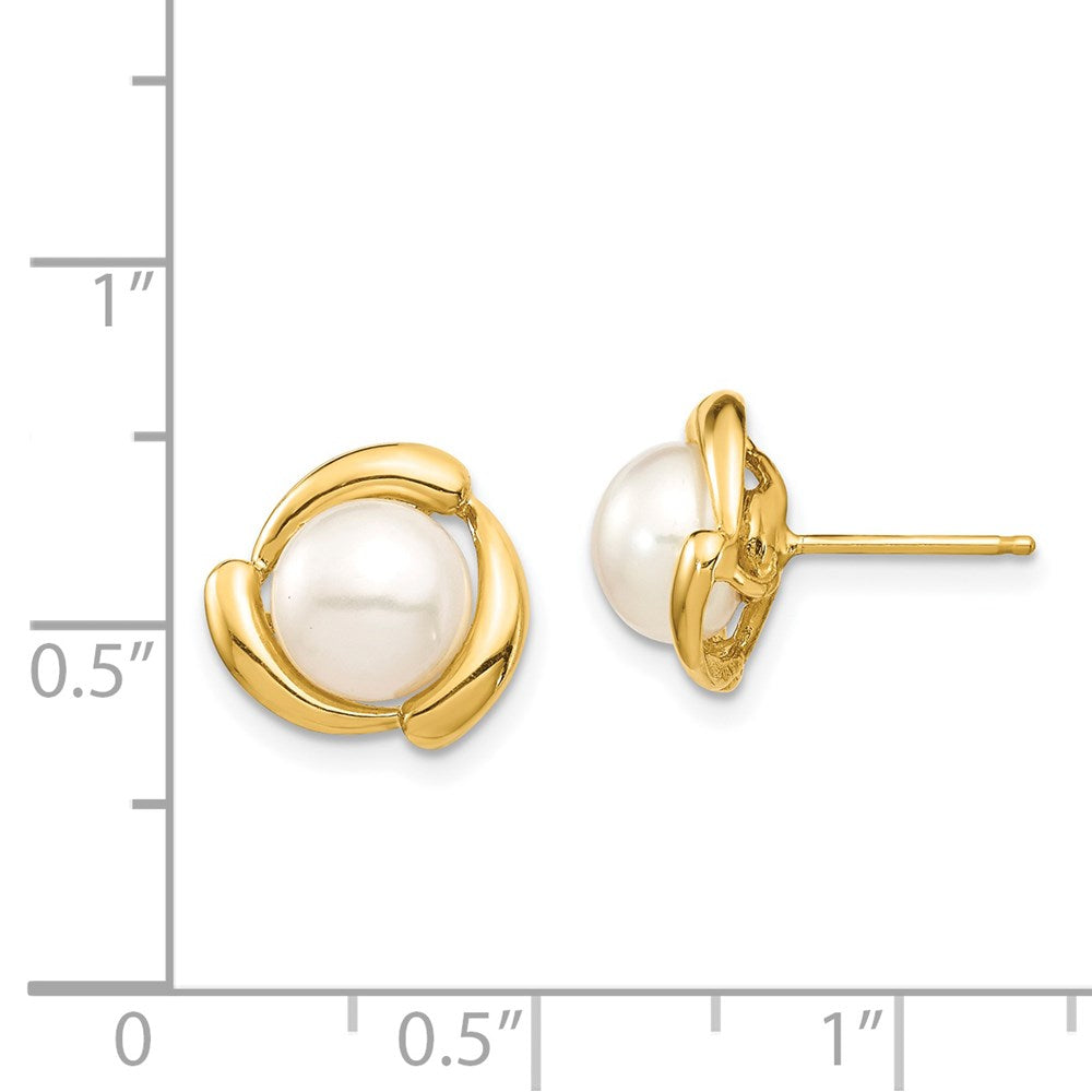 14K Yellow Gold 7 8mm White Button Freshwater Cultured Pearl Post Earrings