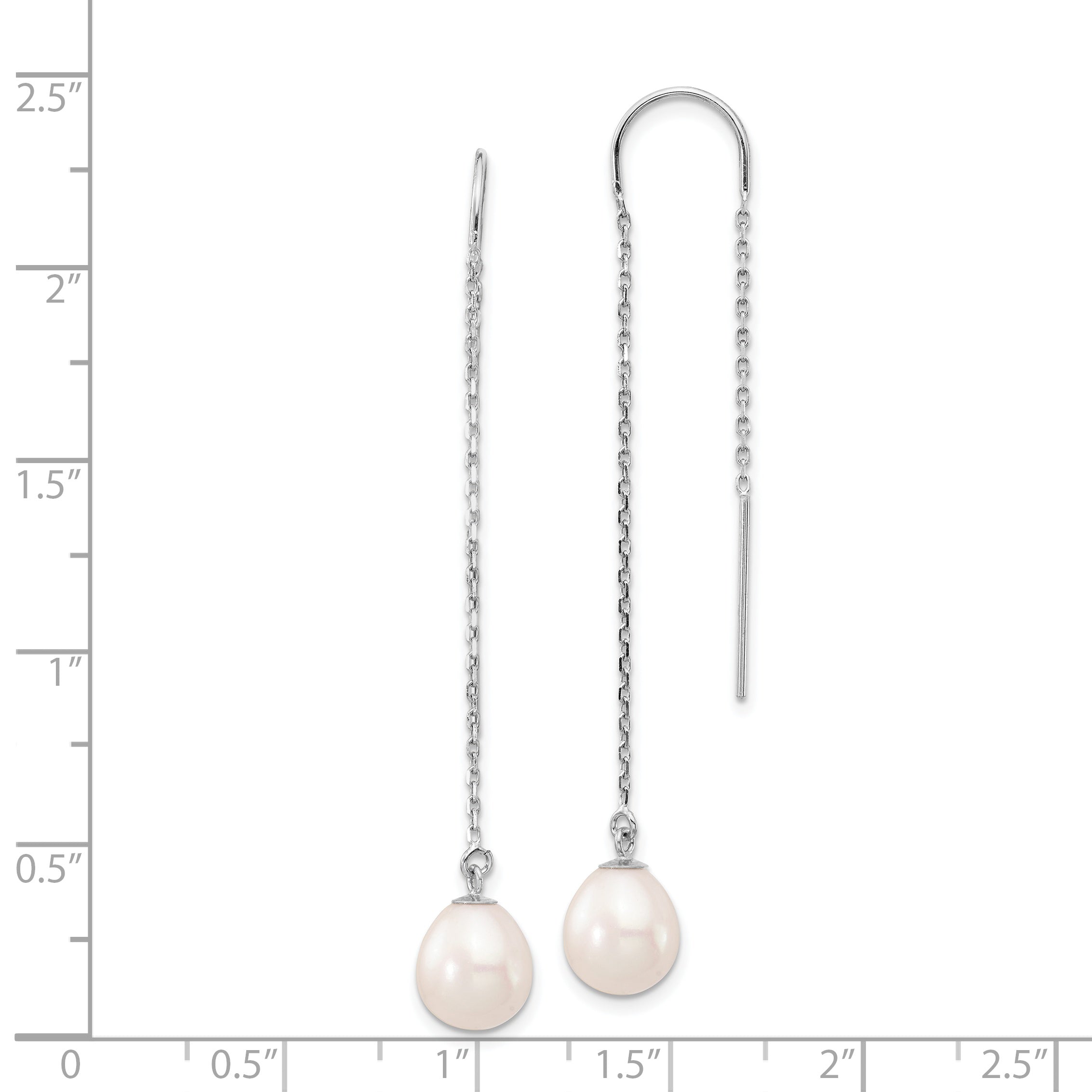 14K White Gold 7 8mm Teardrop Freshwater Cultured Pearl Threader Earrings