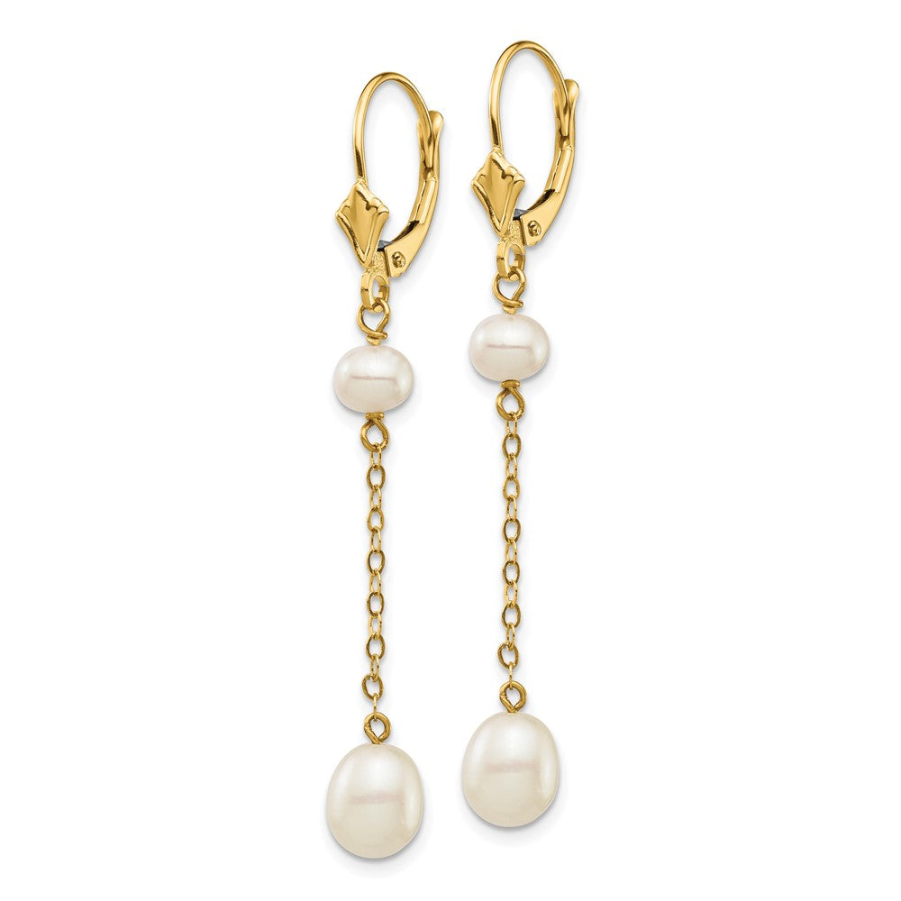 14K Yellow Gold 5 7mm White Rice And Semi Round Freshwater Cultured Pearl Dangle Leverback Earrings