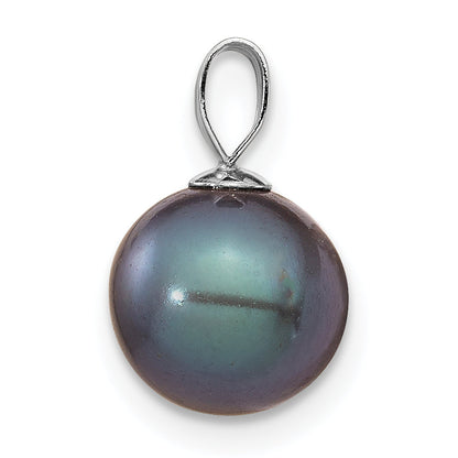 14k White Gold 14K White Gold 8-9mm Black Round Freshwater Cultured Pearl Pendant