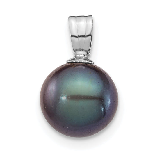 14k White Gold 14K White Gold 8-9mm Black Round Freshwater Cultured Pearl Pendant